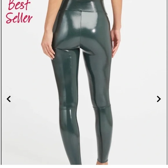 SPANX Faux Patent Leather Leggings Deep Green - Picture 3 of 6